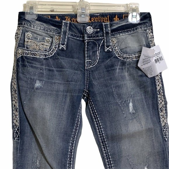 Rock Revival Jeans Sz 24 Embroidered Cropped Skinn - Picture 5 of 10